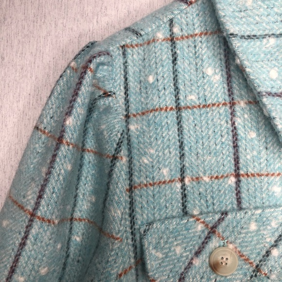 NWT Greylin Sammy Puff Sleeve Shacket Powder Blue Check Print Size L Wool Blend - Picture 3 of 16